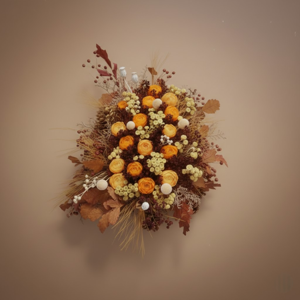 Bouquets de fleurs séchées et fleurs de cire