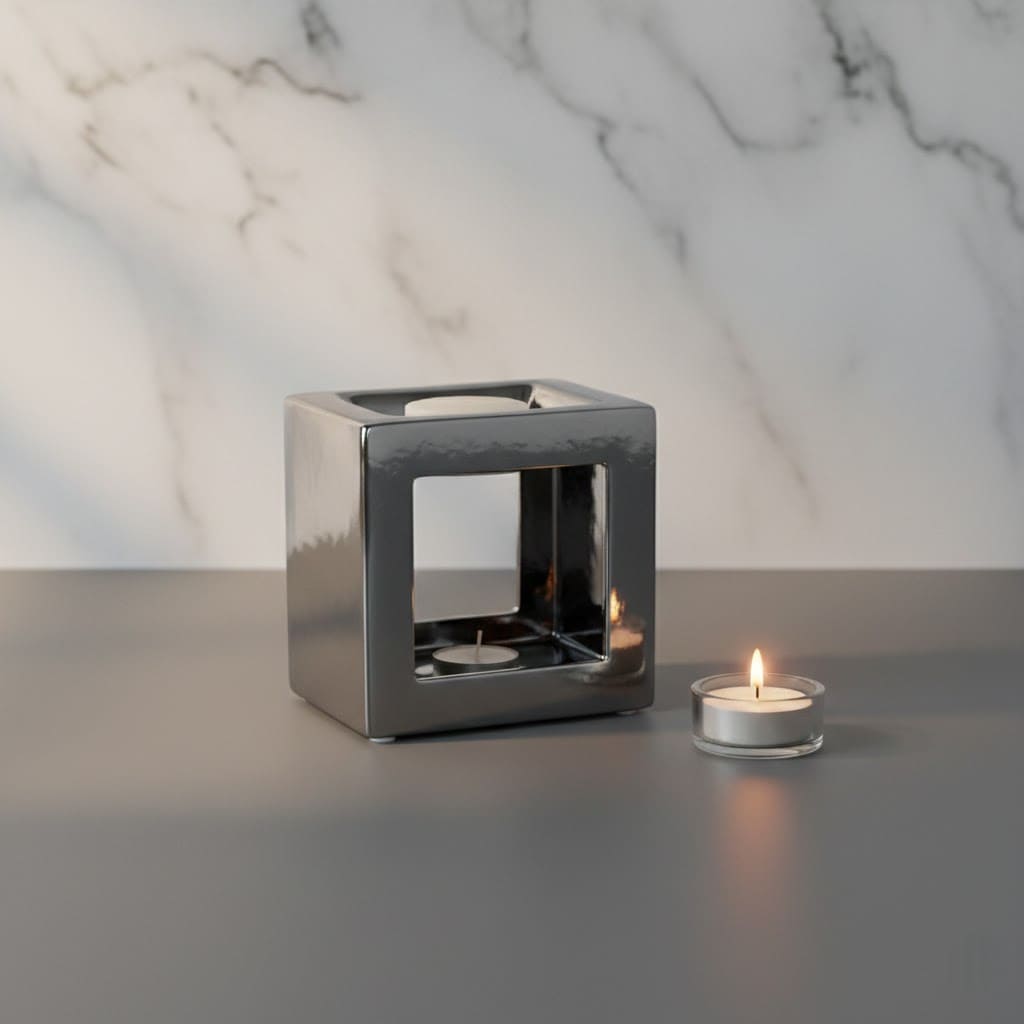 Brûle-parfum Cube argenté