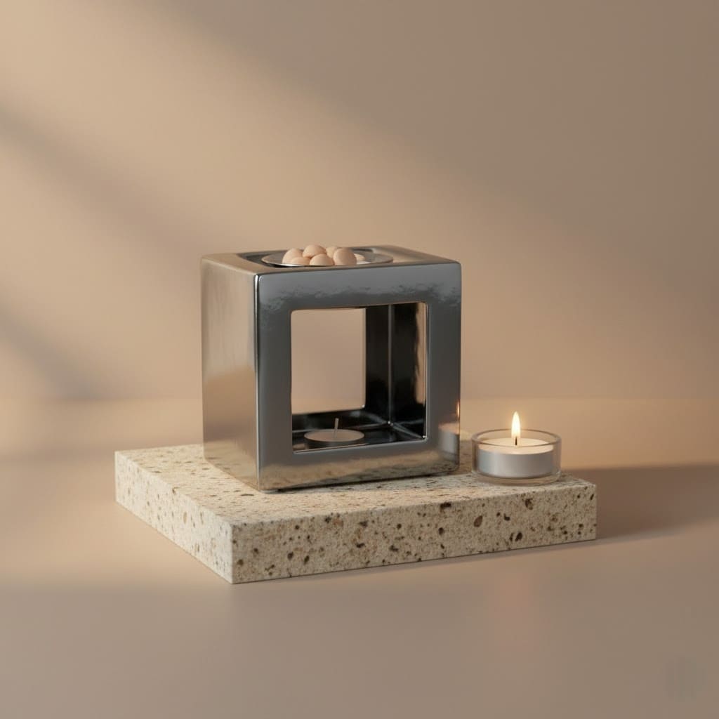 Brûle-parfum Cube argenté